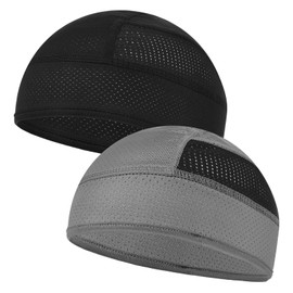 Wanmu 2 Pcs Cooling Skull Caps Helmet Liner, Sweat Wicking Mesh Hard Hat Line, Lightweight Running Beanie Cycling for Men Women Motorcycle (Black, Gray)