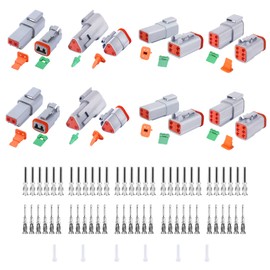 Deutsch DT Connector Kit, 2 3 4 6Pin 2 Sets Gray Waterproof Electrical Stamped Contact Seal Plug Truck, Off-Road Vehicles, Agriculture, Marine, Motorcycle Wiring