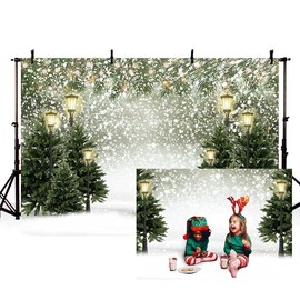 MEHOFOND 7x5ft Winter Snowflake Christmas Backdrop Natural Green Cedar Snowfall Portrait Photography Background Snow Scene Light Xmas Party Decor Banner Photo Studioshoot Booth