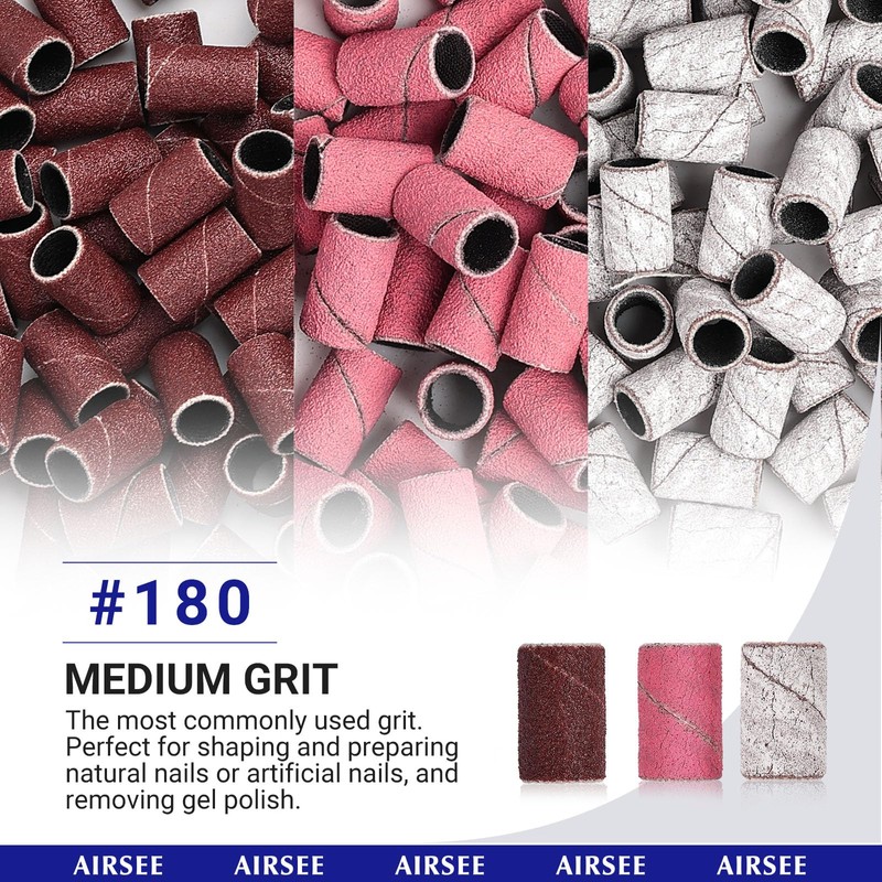 AIRSEE Sanding Bands for Electric Nail Drill 100 Piece Set