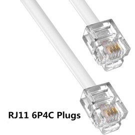 AIMIJIA Phone Cord, 6P4C Black Phone Telephone Extension Cord Cable Line Wire RJ11 6P4C Modular Plug for Landline Telephone Modem Accessory (6ft-2 Pack-White)