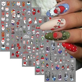 5 Sheets Christmas Nail Stickers for Nail Art - SHANRUN 3D Xmas Nail Art Stickers Self Adhesive Santa Claus Elk Dwarf Christmas Tree Design Winter Nail Decals Supplies for Nail DIY Holiday Decoration