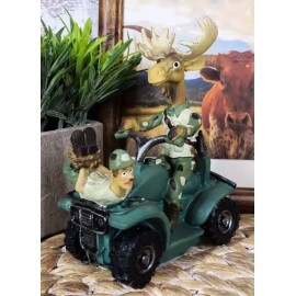 Rustic Western Elk Moose With Captured Man Hunter Driving ATV Car Figurine