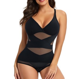 Sahunfri Shapewear Bodysuit for Women Tummy Control,Waist Tightening Vest Breast Support and Hip Lift Skims Bodysuit,Women's Shaping Bodysuits (Black, L)