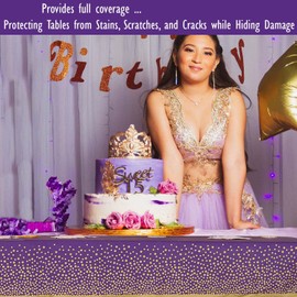 2 Pack Premium Purple and Gold Plastic Tablecloths – Thick, Durable, Reusable Table Covers (54 x 108 in) – Stylish Party Decor for Birthday, Rapunzel, Tangled, Kpop Demon Hunters Parties