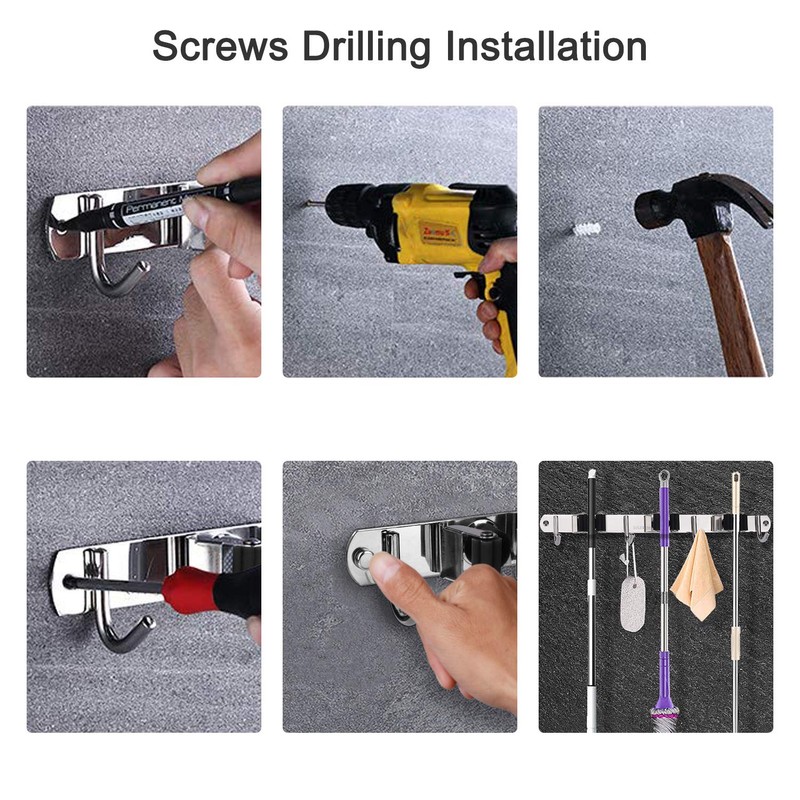 MaoXinTek Mop Holder Stainless Steel Wall Mount Broom Tool Holder