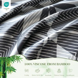 Simple&Opulence Boho Cooling Duvet Cover Set Queen Size, 3Pcs 100% Viscose from Bamboo Aztec Luxury Retro Geometric Pattern Comforter Cover Set, Soft Breathable Bedding for Hot Sleepers(Black)