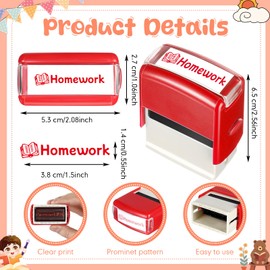 XunYee 3 Pcs Rectangular Teacher Stamp Self Inking Includes Homework, Completed Together, Please Sign & Return Stamp, Refillable Teacher Stamps for Teacher School Classroom Business Office, Red Ink