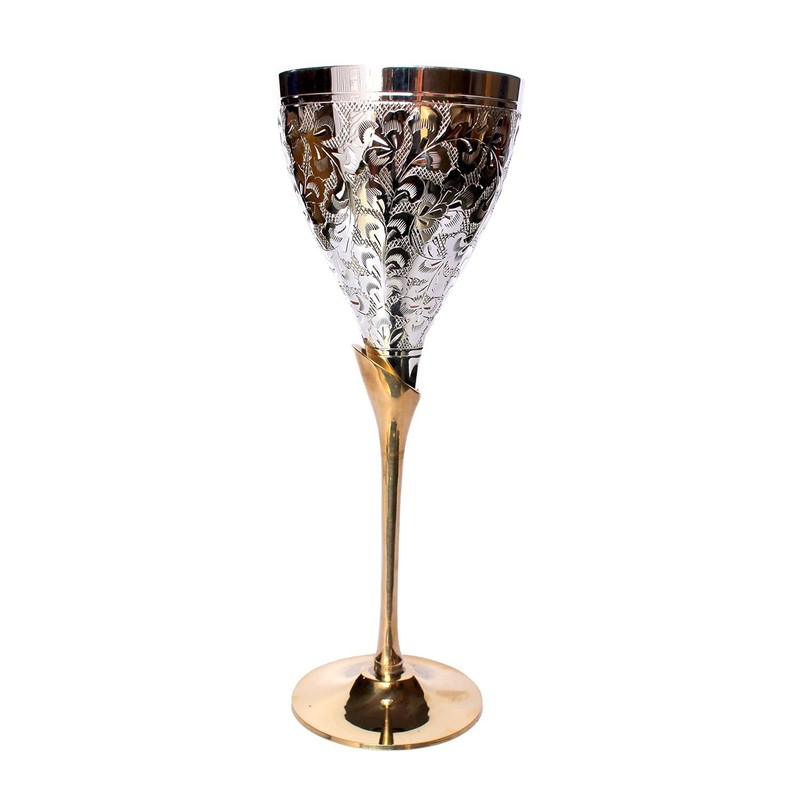 eSplanade Engraved Brass Goblet Champagne Glasses Flutes Coupes Wine Glass