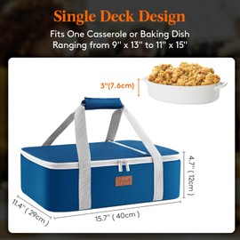 Lifewit Insulated Casserole Carrier for Hot or Cold Food, Casserole Dish with Lid and Carrying Case, Lasagna Holder for Potluck Parties/Picnic/Cookouts, Fits 9"x13" Baking Dish, Pure Blue
