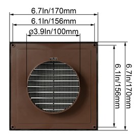 ECOPRO VENT Black 4'' Inch Ventilation Grille - Inside/Outside use - (Flange 3.9''Ø/Cover 6.7''x6.7'') - Air Vent Louver - Exhaust Hood - Available 3 Sizes / 4 Colors.