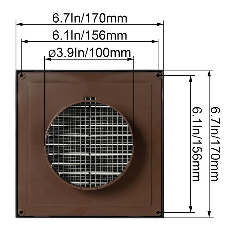 ECOPRO VENT Black 4'' Inch Ventilation Grille - Inside/Outside use