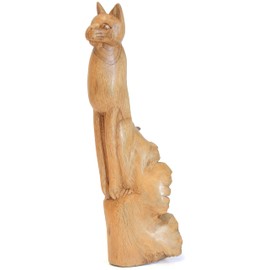 Brave Wings Hand Carved Wooden Animal ~ Standing Cat ~ OOAK Sculpture Figurine Statue Unique Table Decoration Home Decor Gift for Christmas and Birthdays ~ 4372