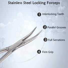 Multifunctional Hemostat Forceps 5" in Length with Curved Serrated Jaws Used as Fishing Pliers Ear Piercing Clamp and Pet Ear Nose Hair Pull Locking Tool Made of High Grade Stainless Steel