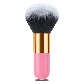 Large Power Makeup Brush, Flat Kabuki Make Up Brush for Face Foundation, Blusher, Facial Tanning, Setting Powder, Bronzer, Ultra-soft & Dense, Travel Makeup Tools, Pink and Gold