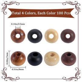GORGECRAFT 400Pcs 4 Styles Round Natural Wood Beads 8mm Wooden Loose Bead Colorful Unfinished Spacer Beads Craft Hair Beads for Beading DIY Jewellery Making Supplies Garlands Christmas Ornaments