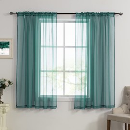 HUTO Dark Teal Green Sheer Curtains 45 inches Long for Bedroom Top Rod Pocket Sheer Window Panels Curtains for Nursery Living Room 52 by 45 Inch Length Set of 2