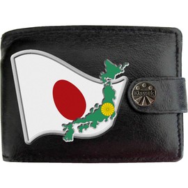 Klassek Japan Flag Japanese Map and Coat of Arms COA Mens Wallet Real Black Leather RFID Blocking with Coin Pocket and Metal Gift Box