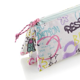 Miquelrius - Pencil Case with Three Compartments, School Pencil Case, Durable Plastic Zippers, Metal Handles, Pencil Case, 220 x 115 x 20 mm, Rebel, Colourful, 220 x 115 x 20 mm, Pencil Case with,