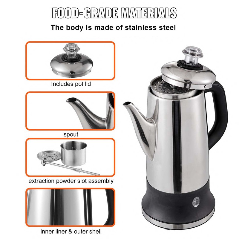 Happybuy 12-Cup Electric Coffee Percolator with Stainless Steel Construction, Heat-Resistant