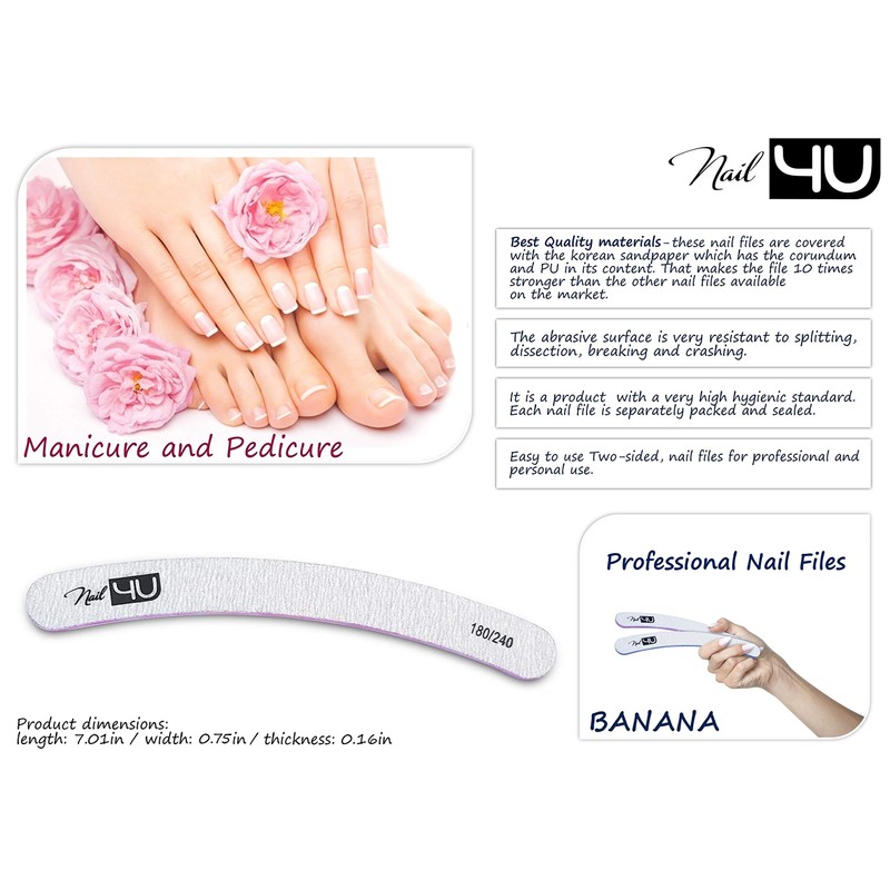 Set of 10 pcs Professional Nail Files Banana Double Sided