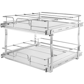 Happybuy 2 Tier 16" W x 21" D Pull Out Cabinet Organizer, Heavy Duty Slide Out Pantry Shelves, Chrome-Plated Steel Drawers for Kitchen, Bathroom.