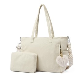 Makukke Cord Tote Bag Shopper Bag Women's Shoulder Bag Large Handbag Shoulder Bags for Work Office Travel Shopping School, beige, L