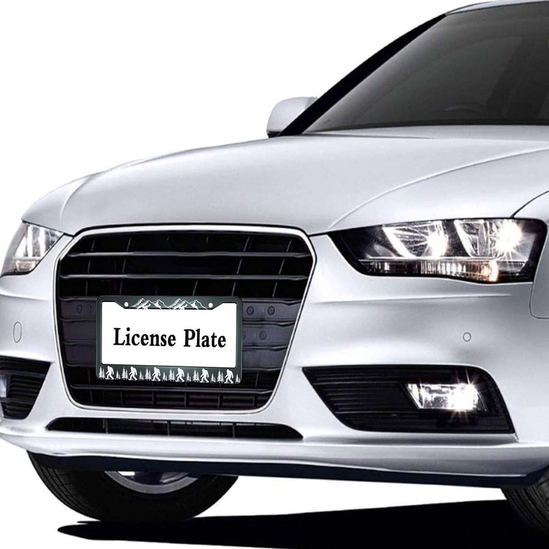 Smooffly Funny Sasquatch Matte Black License Plate Frame, Heavy Duty