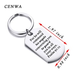 CENWA Bible Verse Keychain for He Will Command His Angels Concerning You to Guard You in All Your Ways Religious Jewelry Christian Gift Psalm 91:11 Gift (for he Will K)
