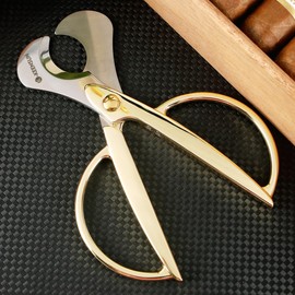 KEENSUN Cigar Scissors Cutter, Stainless Steel Guillotine Double Blade Straight Cut Scissors (Gold) with Leather Case Cigar Accessories for Cigars (2.75" Handle Width)