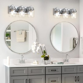 DIKAIDA Bathroom Vanity Light, 3 Light Bathroom Light Fixtures with Clear Glass Shade, Polished Chrome Vanity Light Fixtures Over Mirror for Bedroom Living Room,E26