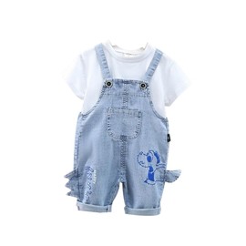 Khocadw Toddler Baby Boy Girl Clothes 2-Piece Set Infant Adjustable Straps Jeans Overalls +Letter Cartoon T-Shirt Outfits (01/Overalls+T-shirt, 120（43-46Inches Tall）)