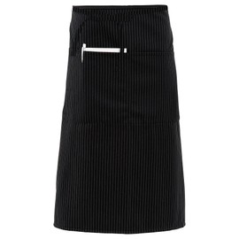 FAME F68 Mid-Length Bistro Apron with Pencil Stalls - Black & Gray Pinstripe (WFA83424BP)