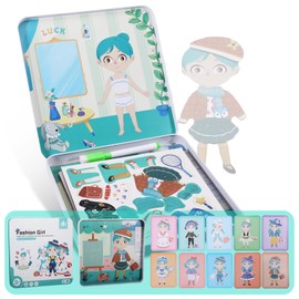 Magnetic Educational Game Magnet Toys Magnetic Dress Up Games Matching Game Educational Travel Toys Match Costume Dress Up Pretend Play Set with Case Magnetic Puzzle Game for Ages 4-6 with 62 Puzzles