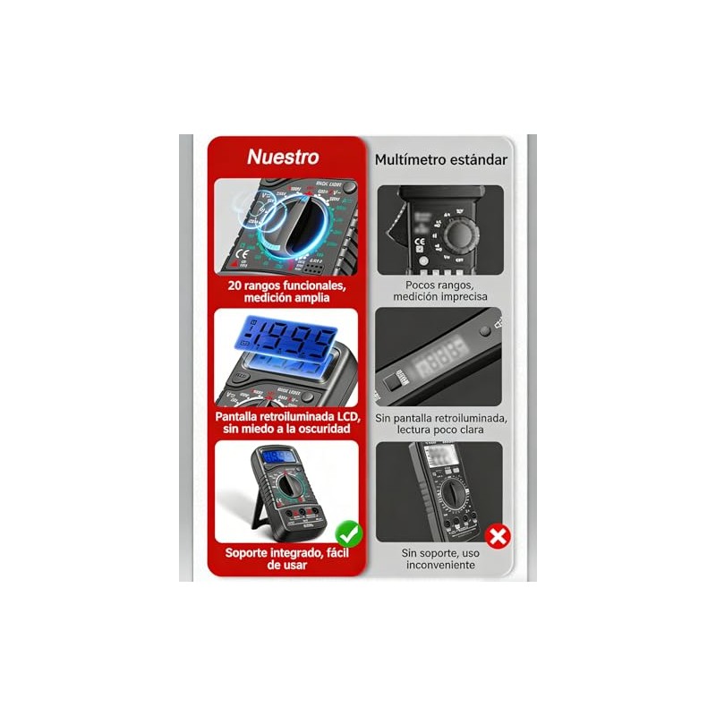 2 en 1 Multímetro Digital, Detector de Voltaje, Detector de