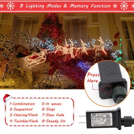 Multicolor Outdoor Christmas Lights - 105FT 300 LED, Indoor, Waterproof, Xmas Tree Decorations, Garden Party