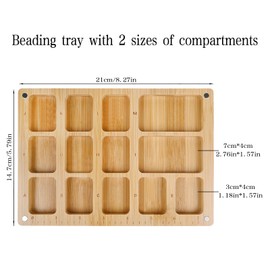 Favonuovy Seed Beads Sorting Tray with Magnetic Acrylic Lid and Elastic Band Bead Boards for Jewelry Bracelet Making Wooden Beading Mat Engraved with 7in Ruler, 13 Compartments and Letter A-M