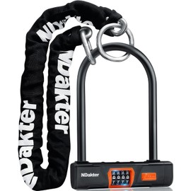 NDakter Bike Locks Heavy Duty Anti Theft, Keyless Combination Motorcycle U Lock for Ebike with 4FT x 6mm Chain, 4-Digit Combo Electric Bicycle Wheel Lock for Escooter, Fat-Tire Moped, Dirt-Bike