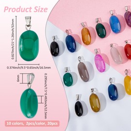 SUPERFINDINGS Pack of 20 10 Colours Oval Natural Stone Pendants Rose Quartz Opal Agate Polished Gemstone Crystals Charms Chakra Agate Stone Pendant for Necklace Jewellery Crafts