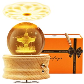 3D Crystal Ball Music Box, LED Floodlight Luxury Wooden Bedside Lamp, Best Gift for Children,Parents, Grandparents, Christmas/Mother's Day/Valentine's Day,Home Decor