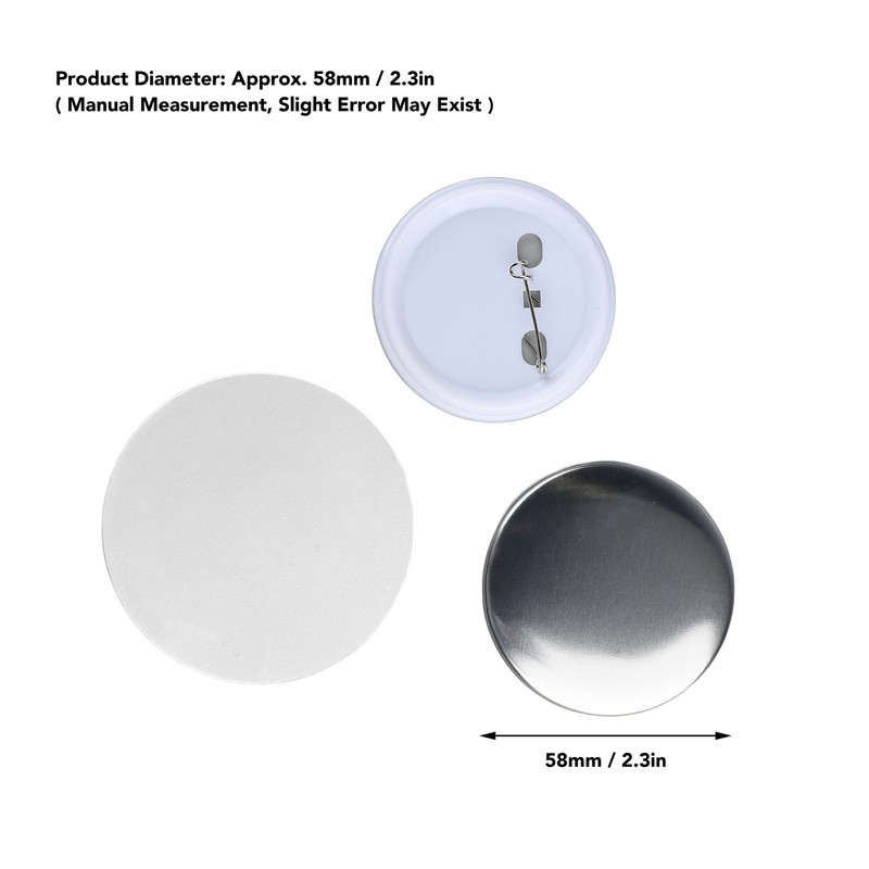 100 Set Pin Back Button Parts 2.3in Diameter Tinplate Plastic