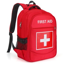 E-HORDE First Aid Backpack with Multi-Pocket, Emergency Medical Backpack, Large Capacity & Water-proof, Empty First Aid Bag for Home Office EMT Paramedics, Red