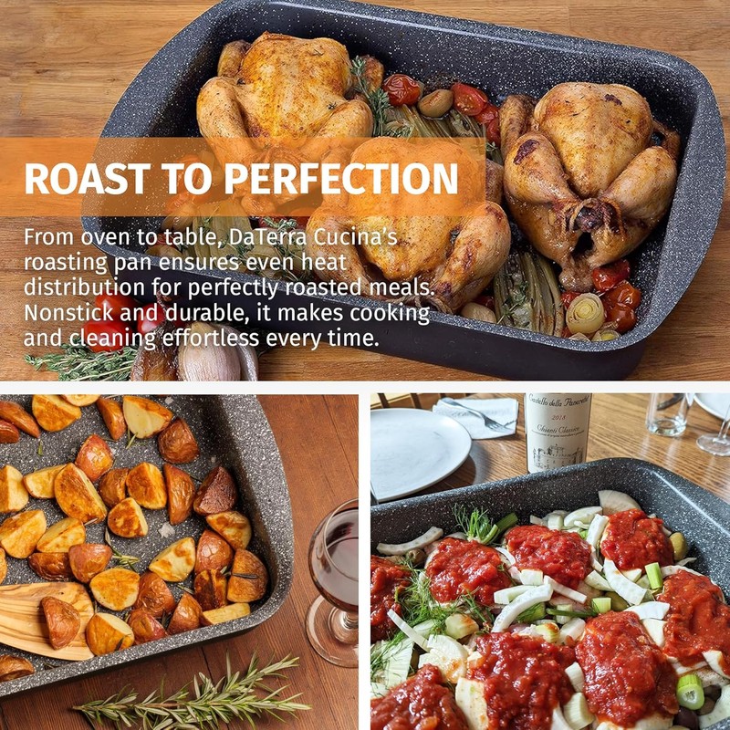 DaTerra Cucina Nonstick Roasting & Lasagna Pan – 16"x12"x3", Ceramic-Coated,