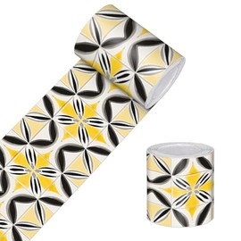 HOMETITUTE Wallpaper Border Peel and Stick Decorative Wall Trim Self Adhesive Mediterranean Style Accent Strip for Kitchen Living Room Bedroom Mirror Frame Hallway 4x196 Inch Tile Pattern Wall Border