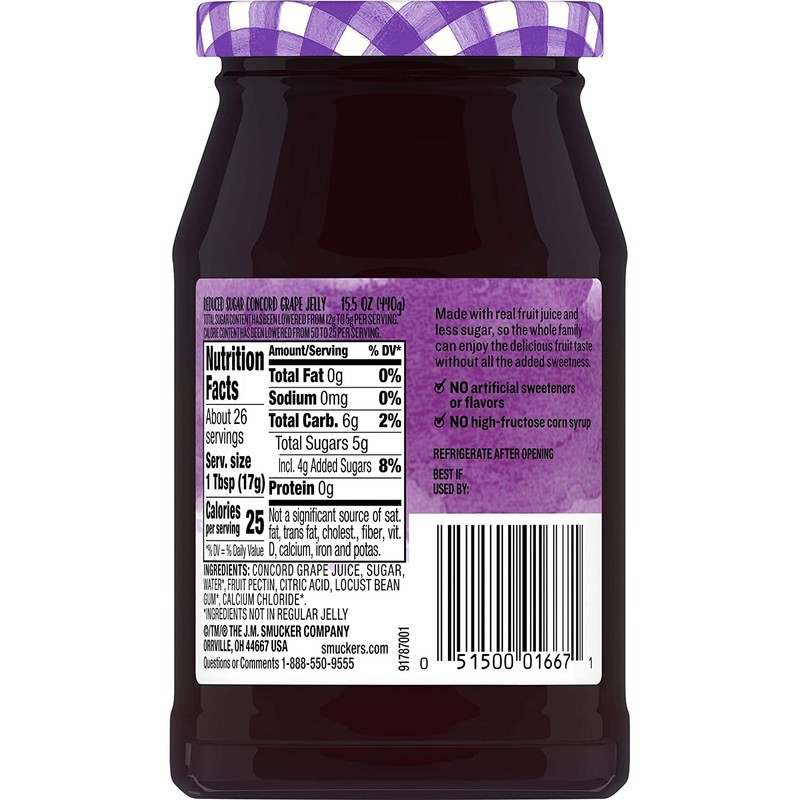 Smucker's Low Sugar Concord Grape Jelly 15.5oz Jars (Pack of