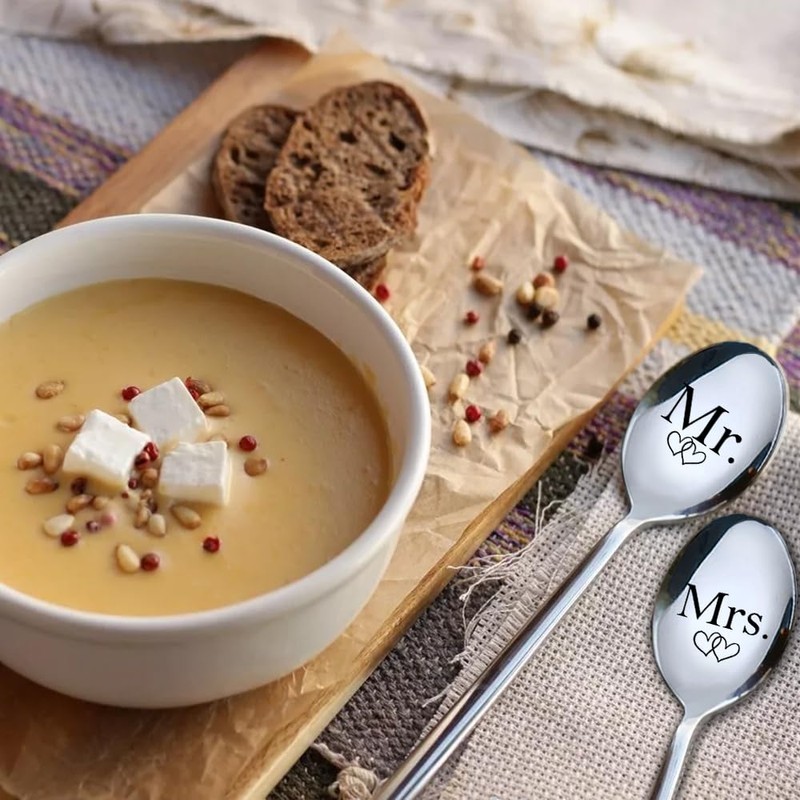 ZBBFSCSB Mr Mrs Anniversary Engraved spoons - 2 Pcs Spoon