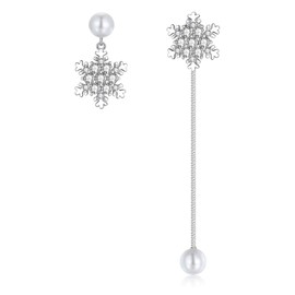 Hasnsofie Silver Christmas Earrings Hanging, 925 Sterling Silver Snowflake Stud Earrings for Women, Hypoallergenic Long Tassel Drop Earrings with Zirconia, Dangle Earrings for Christmas Day, Cubic