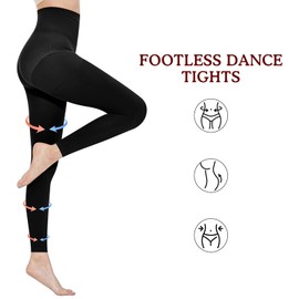 Risipu 2 Pairs Women 40D Compression Footless Dance Tights Soft Elastic High Waist Pantyhose Support Tights Cropped Dance Socks (One Size, 2 Black)