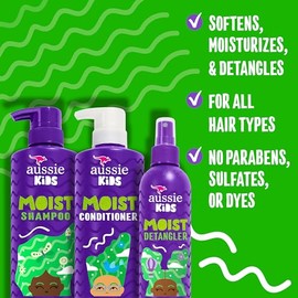Aussie Kids Hair Care Bundle Set Including: Shampoo (16 Fl Oz), Conditioner (16 Fl Oz) & Detangler Spray (8 Fl Oz), Paraben- Freem Sulfate-Free, Dye-F