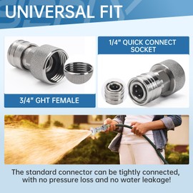 Garden Hose to Pressure Washer Adapter, 3/4" GHT to 1/4" Quick Connect, Hose to Power Washer Connector with Stainless Steel Construction for Car Wash, Nozzle and Sprayer Attachment, Stainless Steel